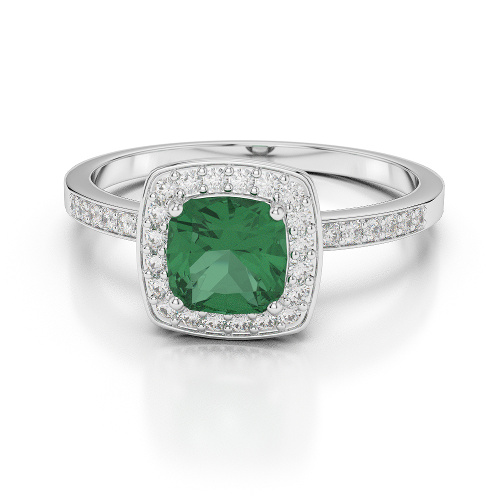 Gold / Platinum Cushion Shape Emerald and Diamond Ring AGDR-1061