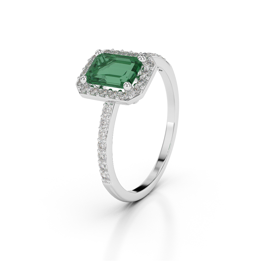 Gold / Platinum Emerald Shape Emerald and Diamond Ring AGDR-1062