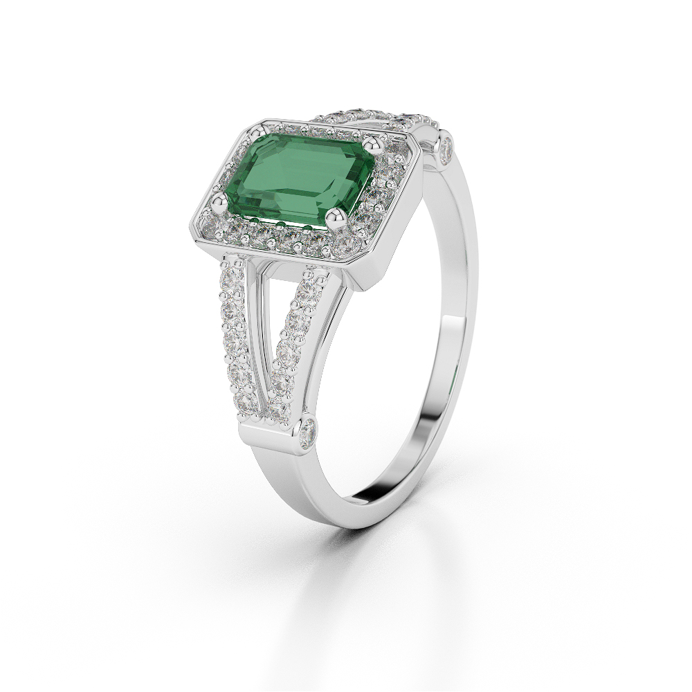 Gold / Platinum Emerald Shape Emerald and Diamond Ring AGDR-1063