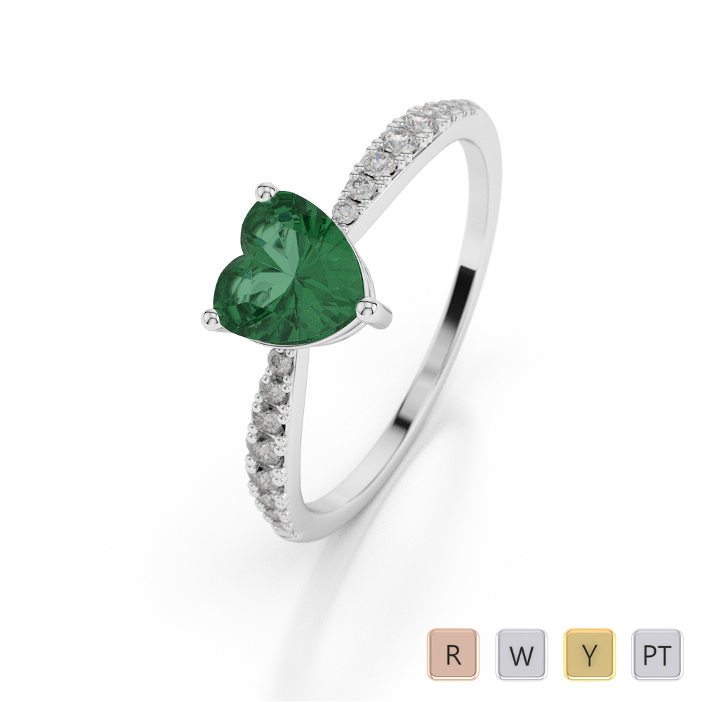 Gold / Platinum Heart Shape Emerald and Diamond Ring AGDR-1064