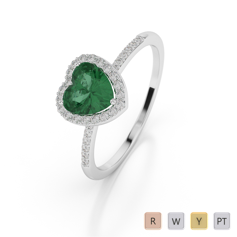 Gold / Platinum Heart Shape Emerald and Diamond Ring AGDR-1065