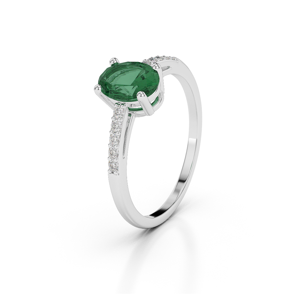 Gold / Platinum Oval Shape Emerald and Diamond Ring AGDR-1070