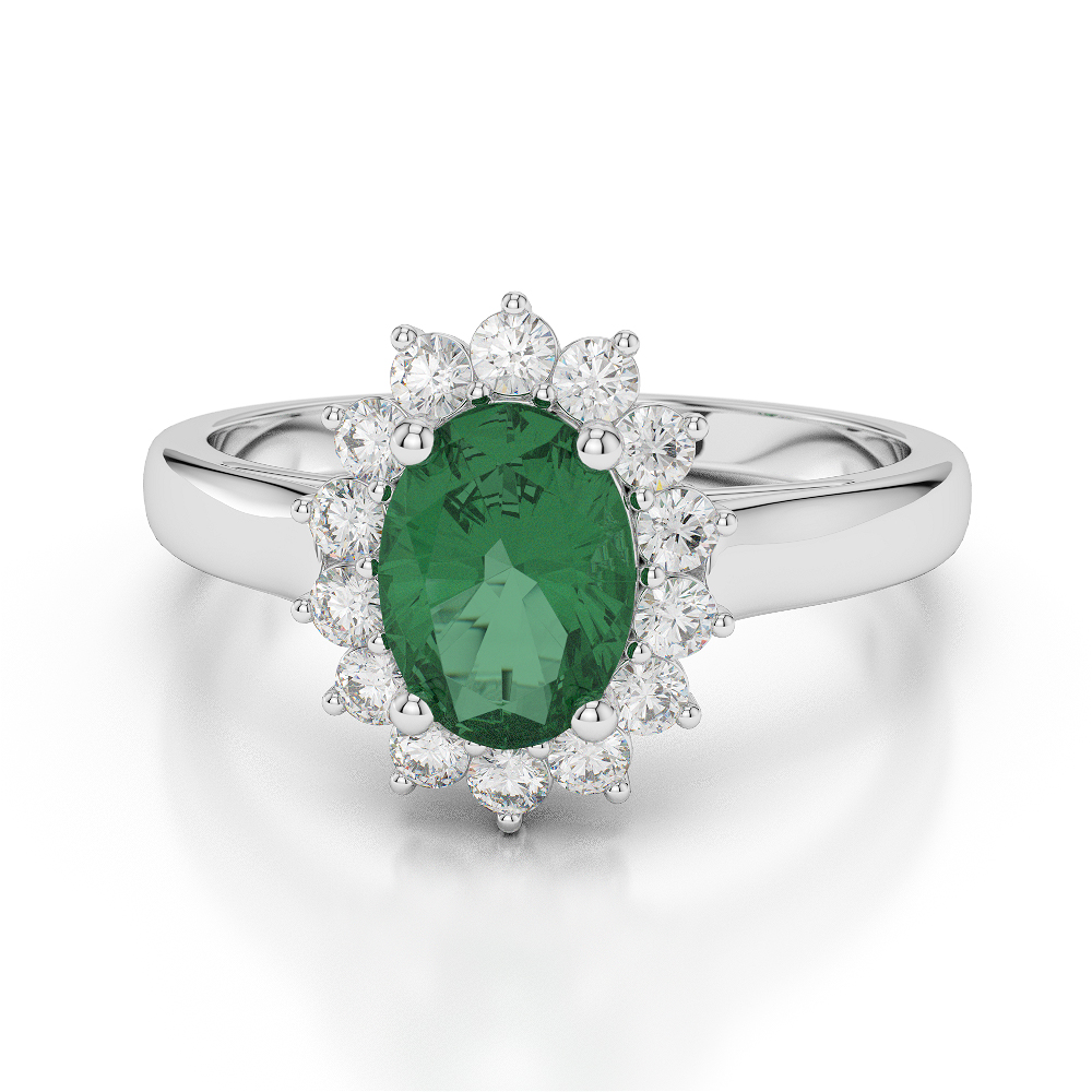 Gold / Platinum Oval Shape Emerald and Diamond Ring AGDR-1071