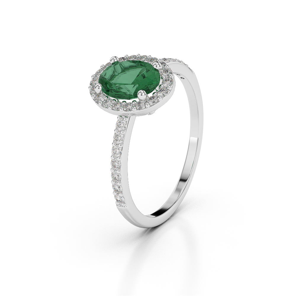 Gold / Platinum Oval Shape Emerald and Diamond Ring AGDR-1072