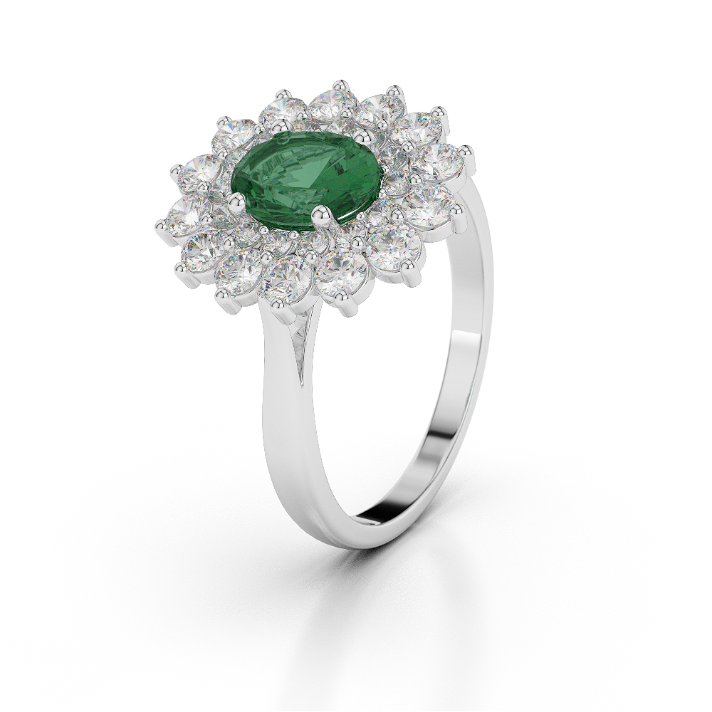 Gold / Platinum Oval Shape Emerald and Diamond Ring AGDR-1073