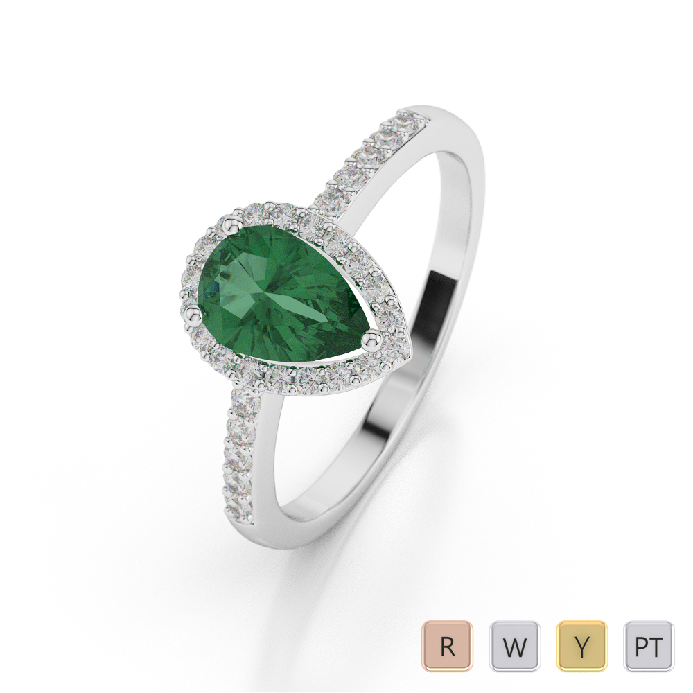 Gold / Platinum Pear Shape Emerald and Diamond Ring AGDR-1074