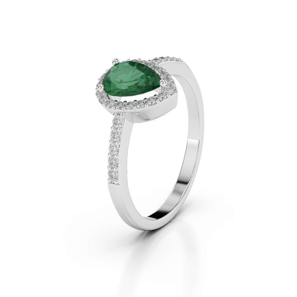Gold / Platinum Pear Shape Emerald and Diamond Ring AGDR-1074