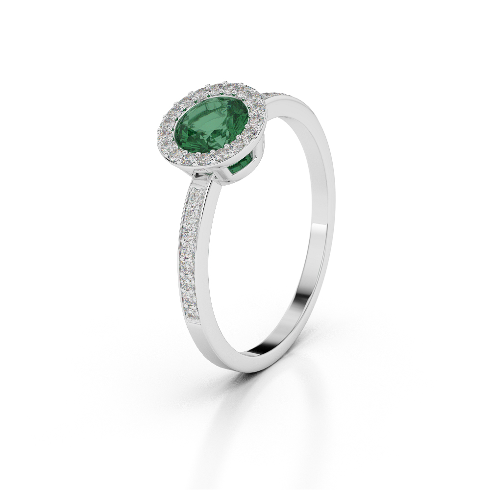 Gold / Platinum Round Shape Emerald and Diamond Ring AGDR-1075