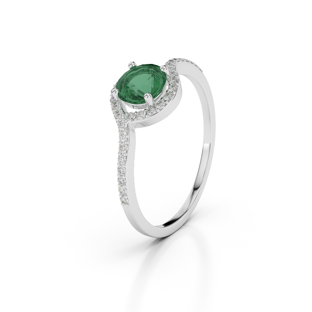 Gold / Platinum Round Shape Emerald and Diamond Ring AGDR-1076