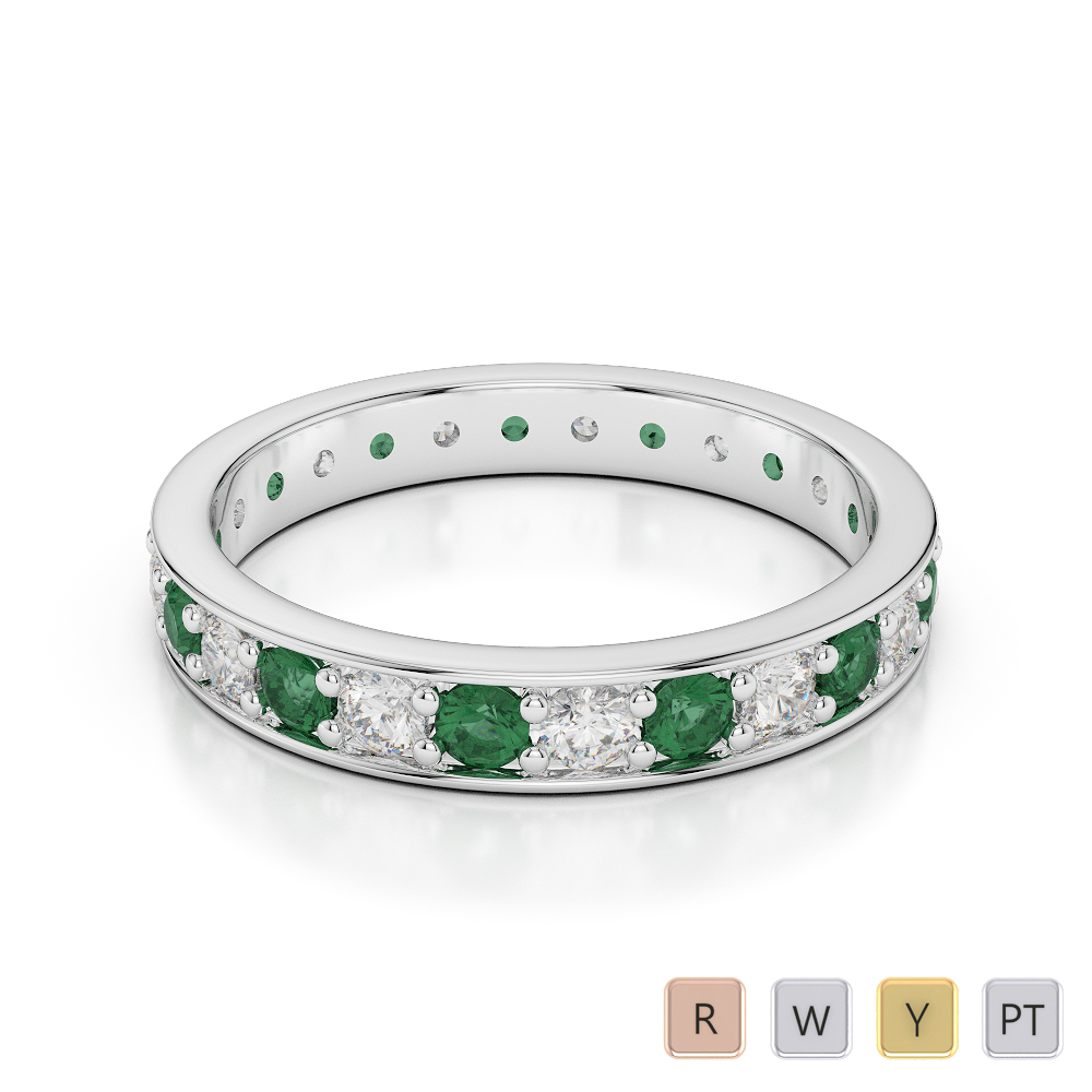 3 MM Gold / Platinum Round Cut Emerald and Diamond Full Eternity Ring AGDR-1080