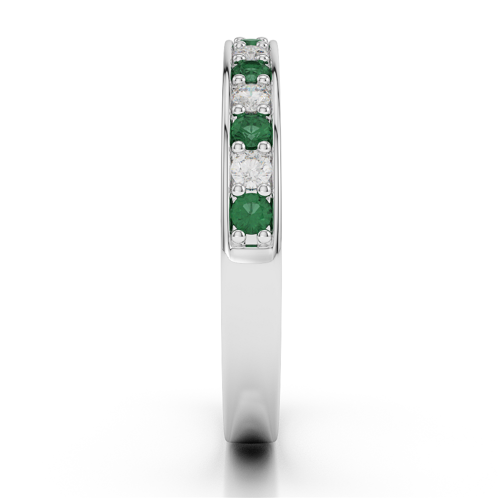 2.5 MM Gold / Platinum Round Cut Emerald and Diamond Half Eternity Ring AGDR-1083