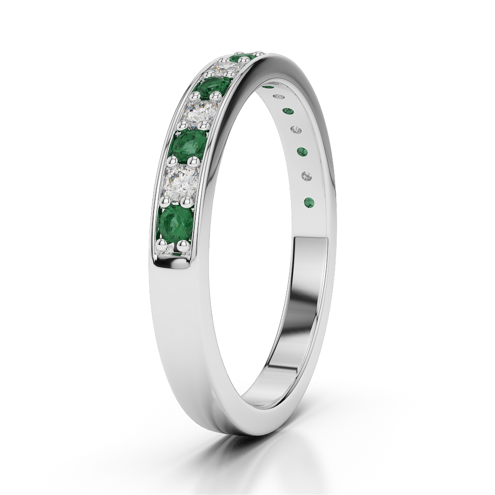 2.5 MM Gold / Platinum Round Cut Emerald and Diamond Half Eternity Ring AGDR-1083