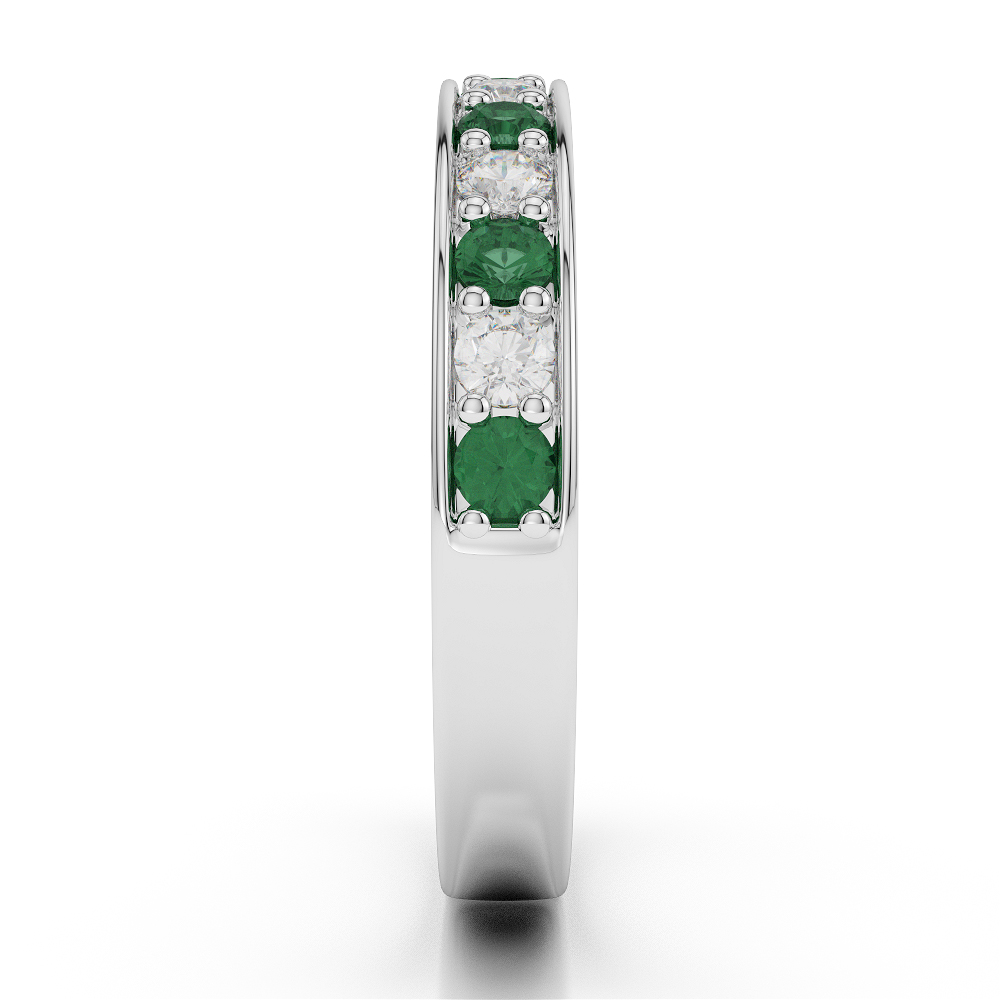 3 MM Gold / Platinum Round Cut Emerald and Diamond Half Eternity Ring AGDR-1084