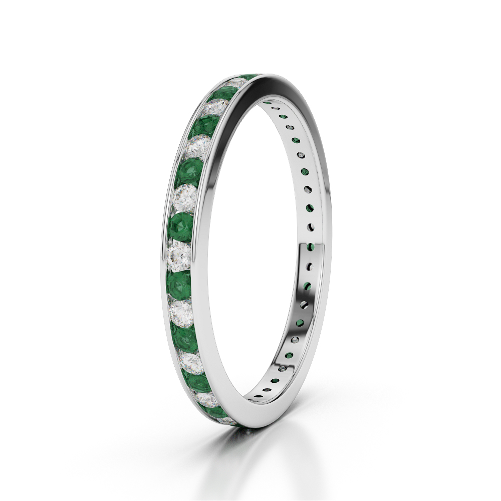 2.5 MM Gold / Platinum Round Cut Emerald and Diamond Full Eternity Ring AGDR-1086