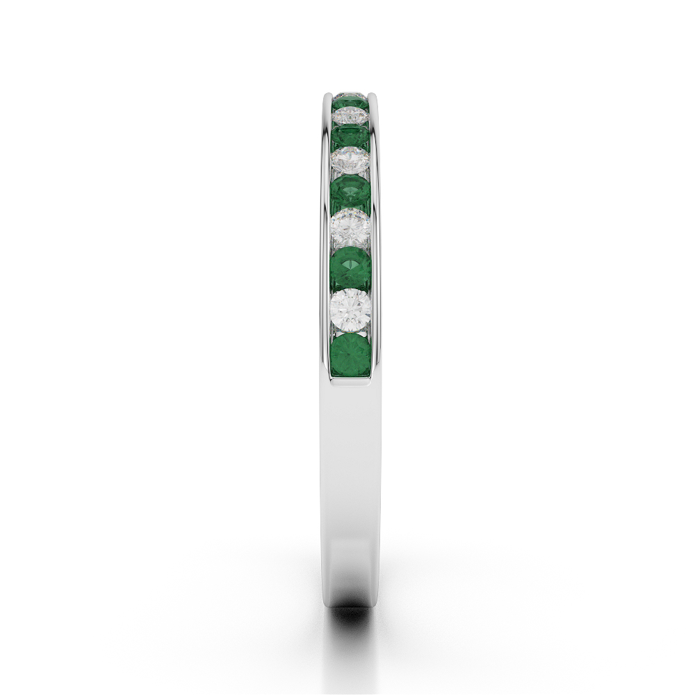 2.5 MM Gold / Platinum Round Cut Emerald and Diamond Half Eternity Ring AGDR-1089