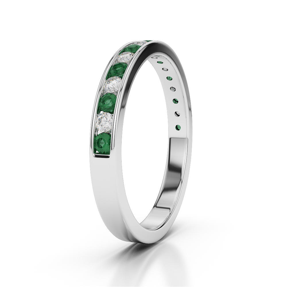 3 MM Gold / Platinum Round Cut Emerald and Diamond Half Eternity Ring AGDR-1090