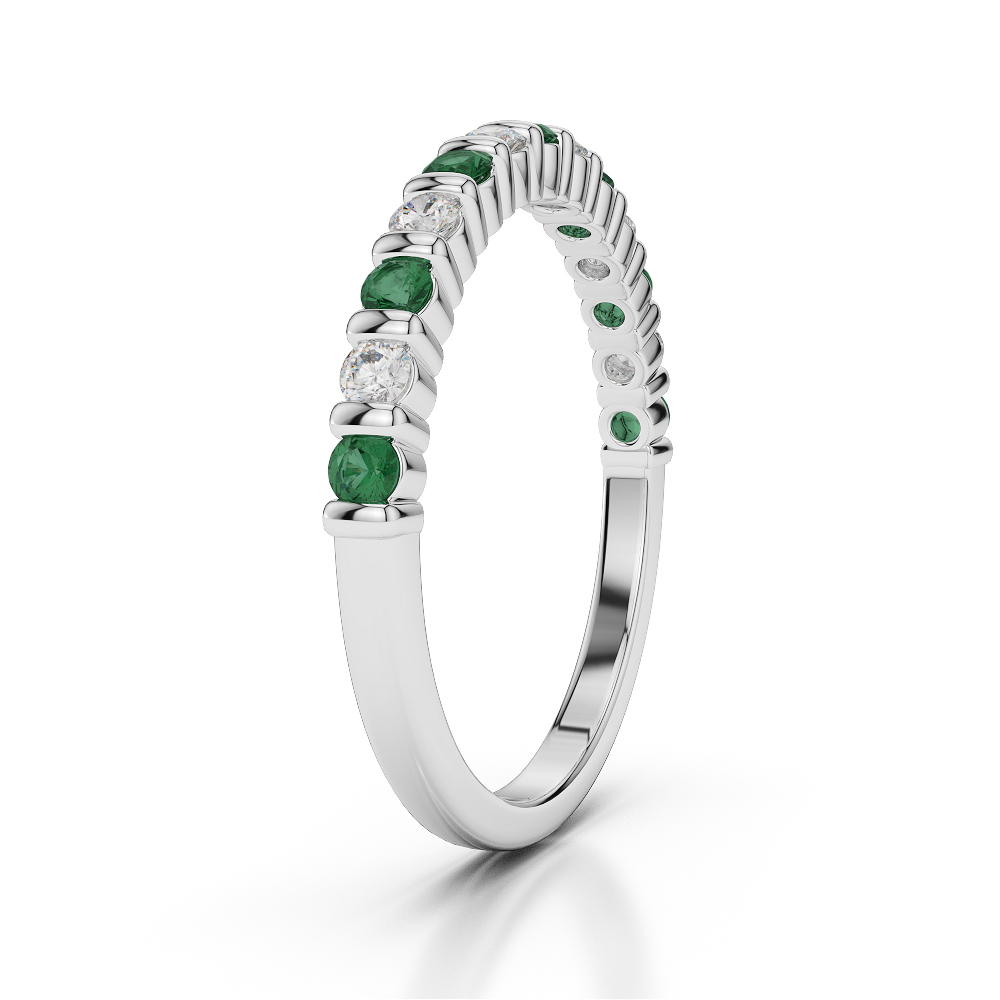 2 MM Gold / Platinum Round Cut Emerald and Diamond Half Eternity Ring AGDR-1095