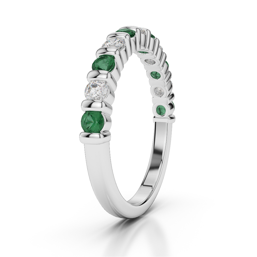 2.5 MM Gold / Platinum Round Cut Emerald and Diamond Half Eternity Ring AGDR-1096