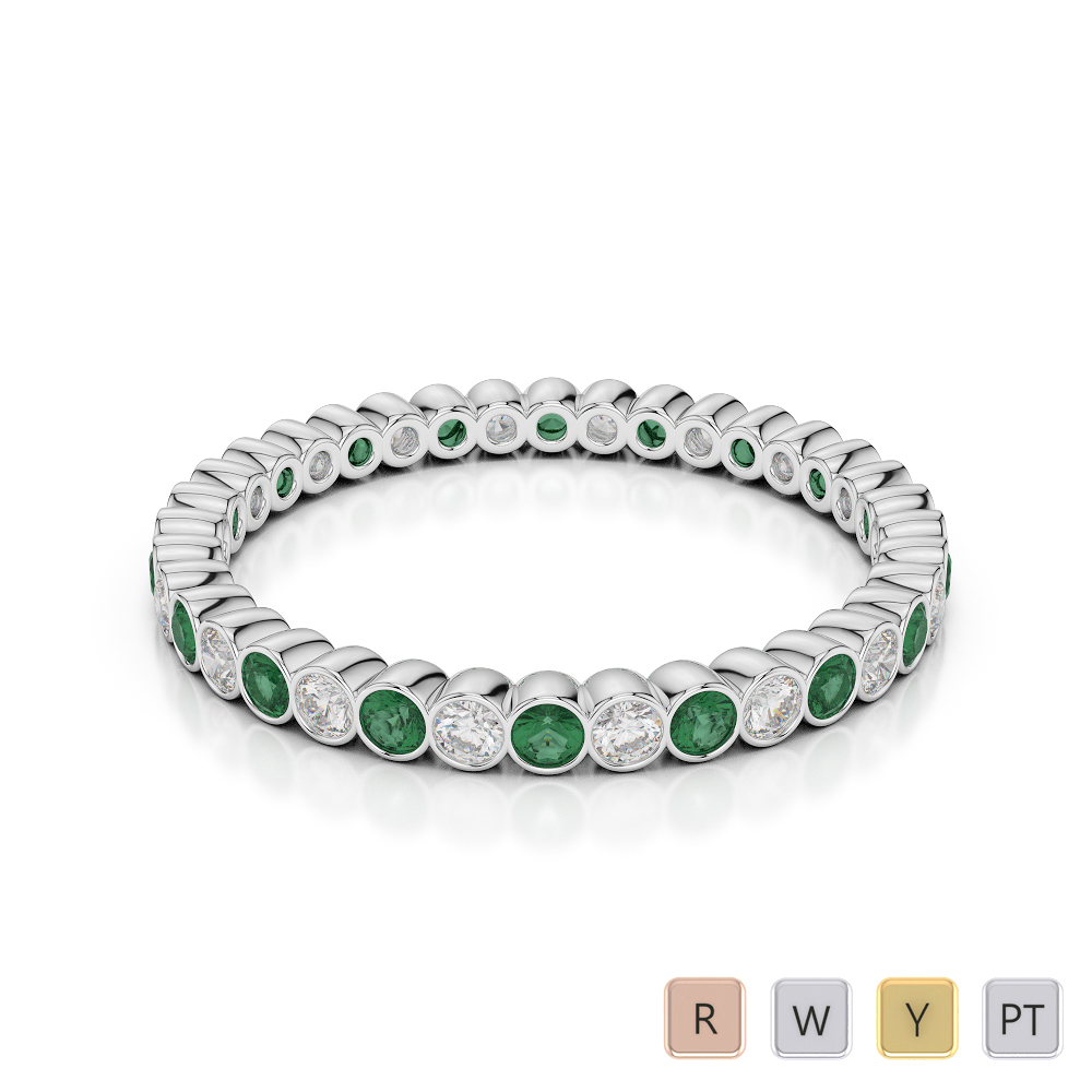 2 MM Gold / Platinum Round Cut Emerald and Diamond Full Eternity Ring AGDR-1098