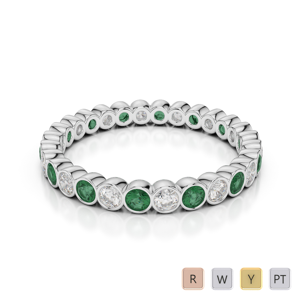 2.5 MM Gold / Platinum Round Cut Emerald and Diamond Full Eternity Ring AGDR-1099