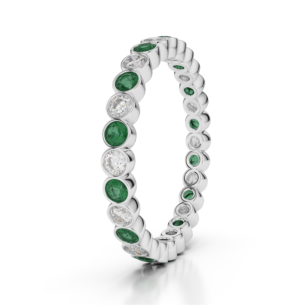 2.5 MM Gold / Platinum Round Cut Emerald and Diamond Full Eternity Ring AGDR-1099