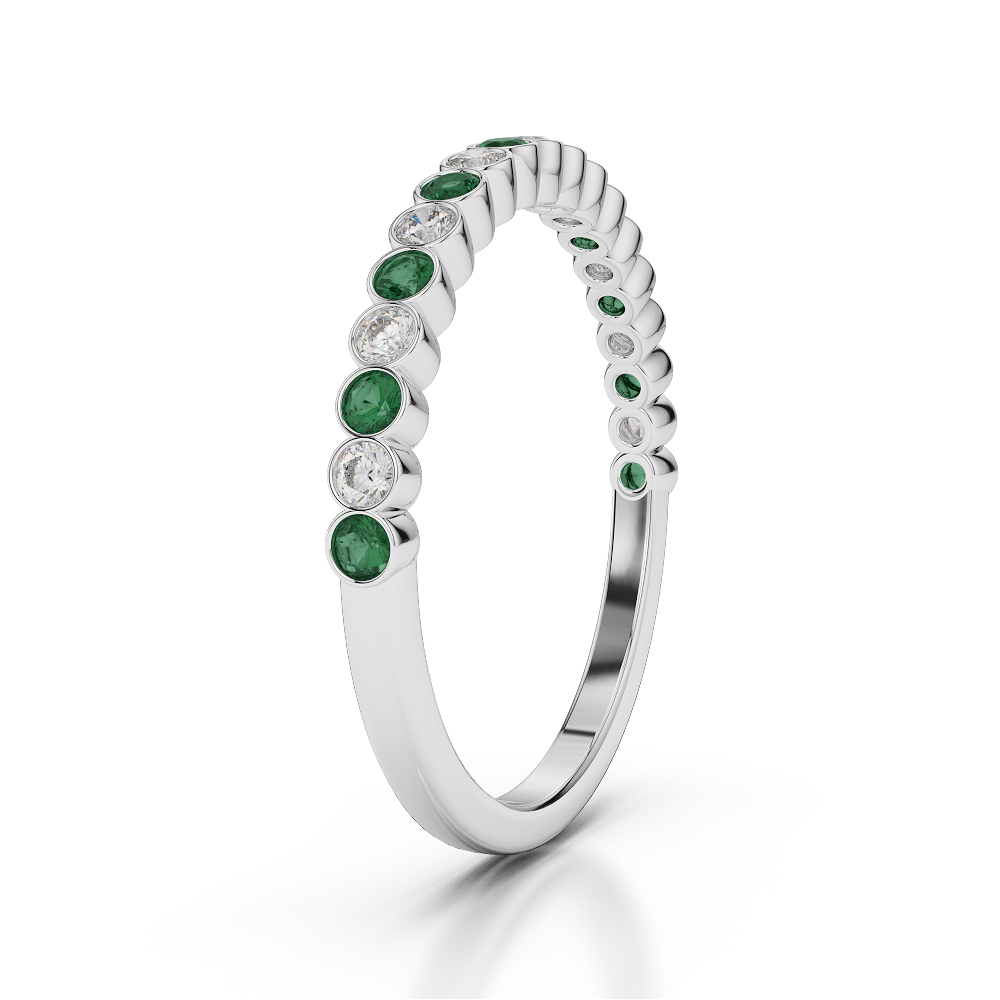 2 MM Gold / Platinum Round Cut Emerald and Diamond Half Eternity Ring AGDR-1101
