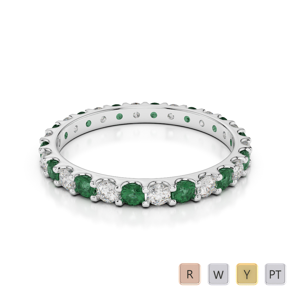 2 MM Gold / Platinum Round Cut Emerald and Diamond Full Eternity Ring AGDR-1104