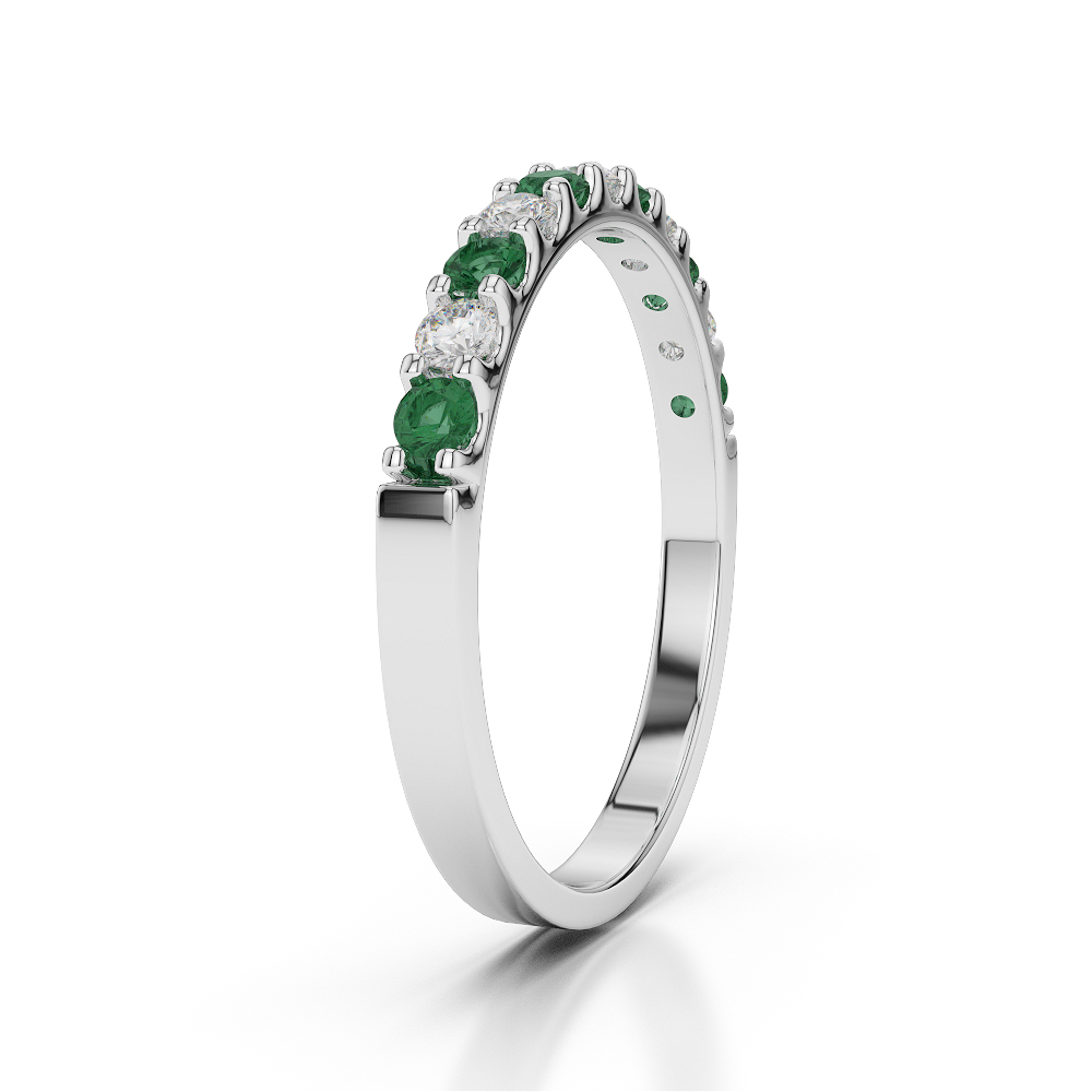 2 MM Gold / Platinum Round Cut Emerald and Diamond Half Eternity Ring AGDR-1107