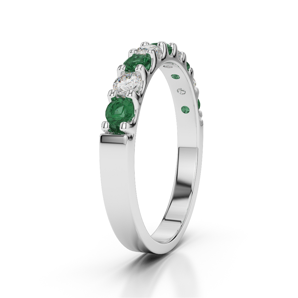 2.5 MM Gold / Platinum Round Cut Emerald and Diamond Half Eternity Ring AGDR-1108