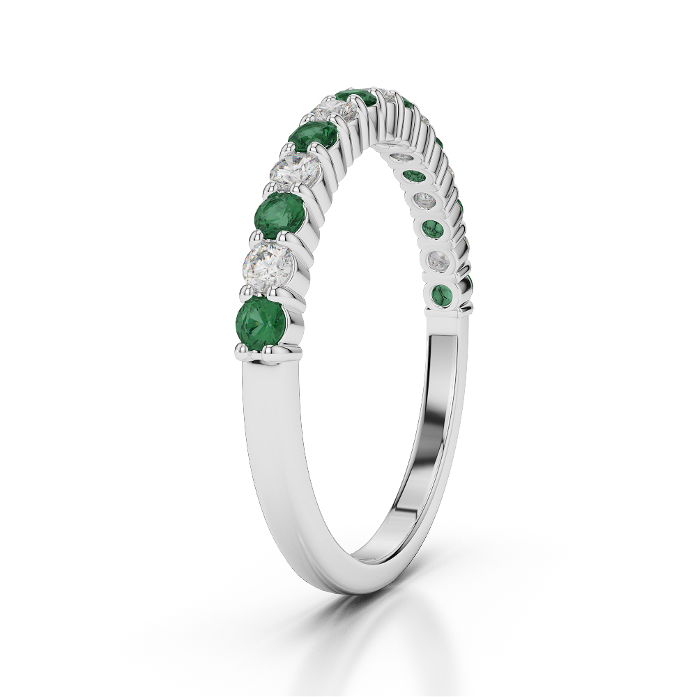2 MM Gold / Platinum Round Cut Emerald and Diamond Half Eternity Ring AGDR-1113