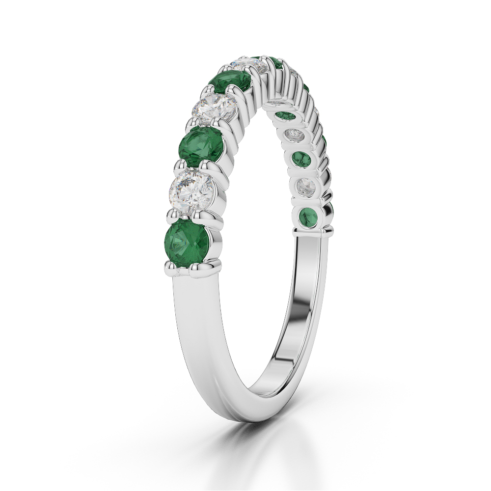 2.5 MM Gold / Platinum Round Cut Emerald and Diamond Half Eternity Ring AGDR-1114