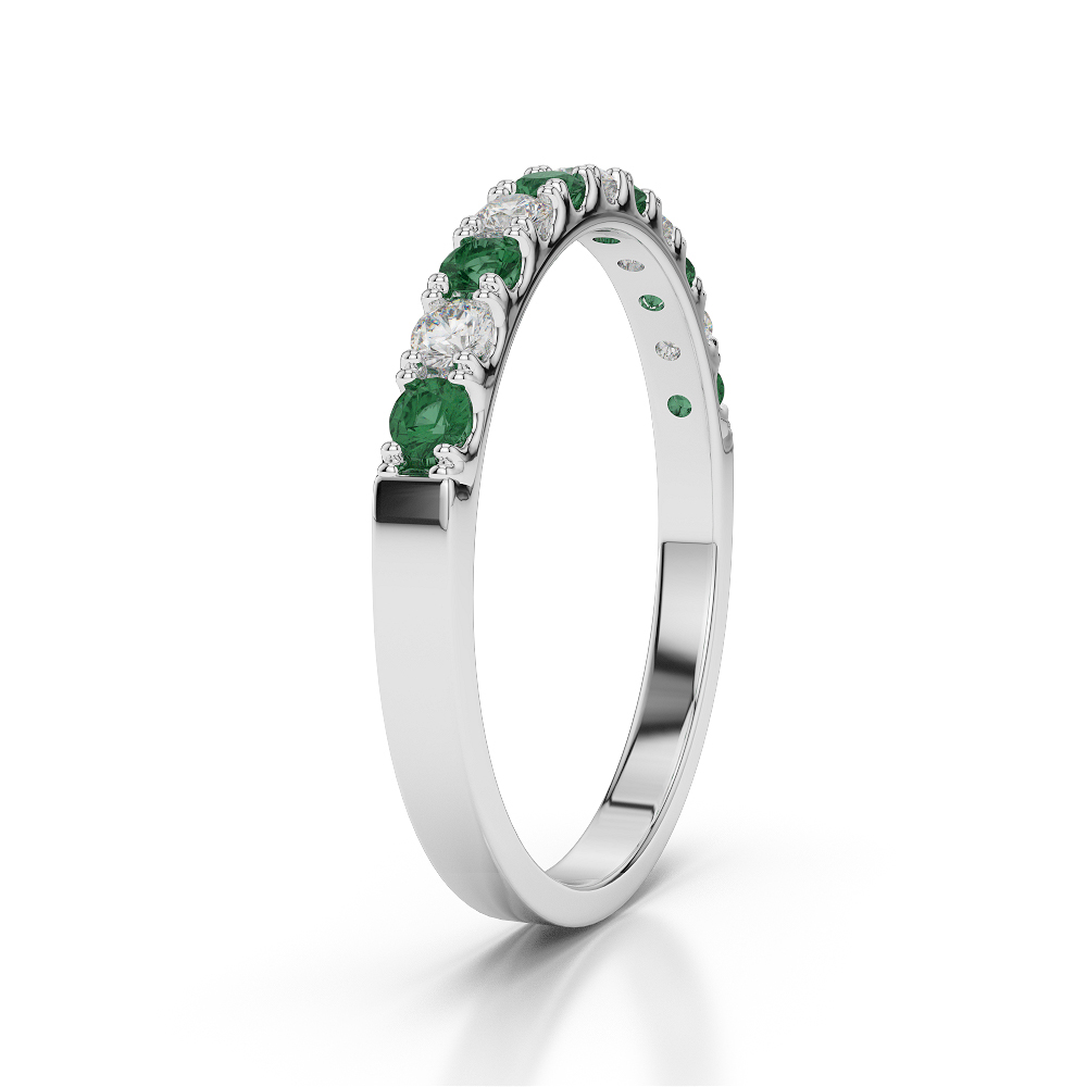 2 MM Gold / Platinum Round Cut Emerald and Diamond Half Eternity Ring AGDR-1123