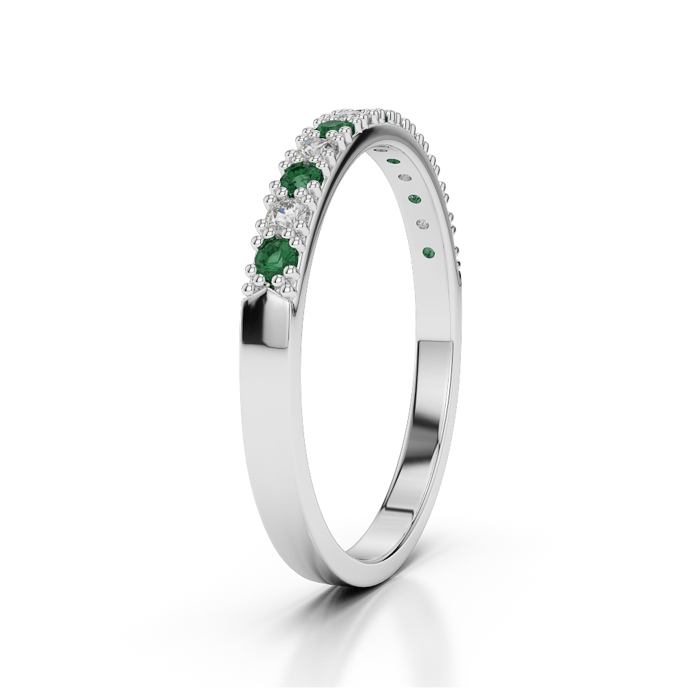 2.5 MM Gold / Platinum Round Cut Emerald and Diamond Half Eternity Ring AGDR-1129