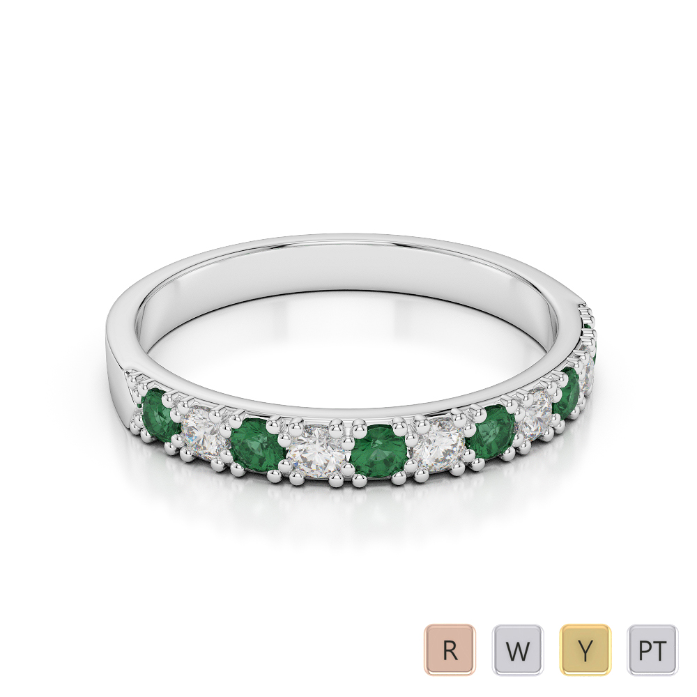 3 MM Gold / Platinum Round Cut Emerald and Diamond Half Eternity Ring AGDR-1130