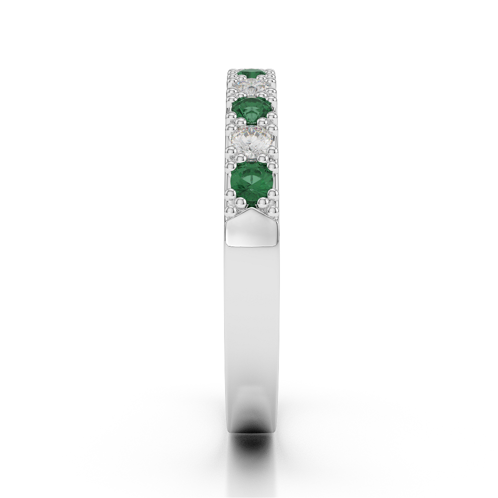 3 MM Gold / Platinum Round Cut Emerald and Diamond Half Eternity Ring AGDR-1130