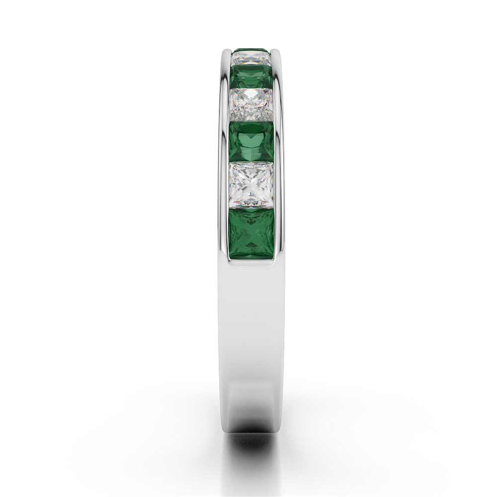 3 MM Gold / Platinum Princess Cut Emerald and Diamond Half Eternity Ring AGDR-1136