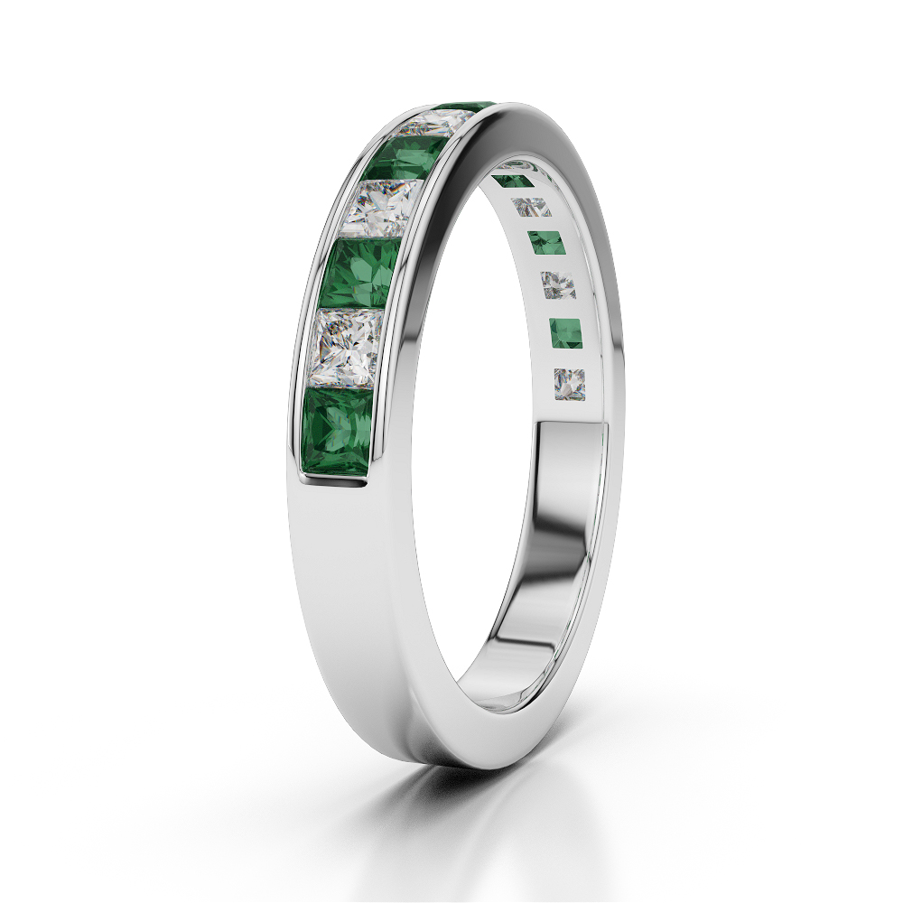 3 MM Gold / Platinum Princess Cut Emerald and Diamond Half Eternity Ring AGDR-1136