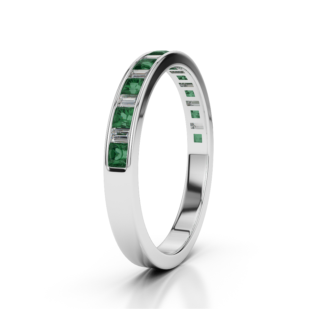 3 MM Gold / Platinum Princess and Baguette Cut Emerald and Diamond Half Eternity Ring AGDR-1142