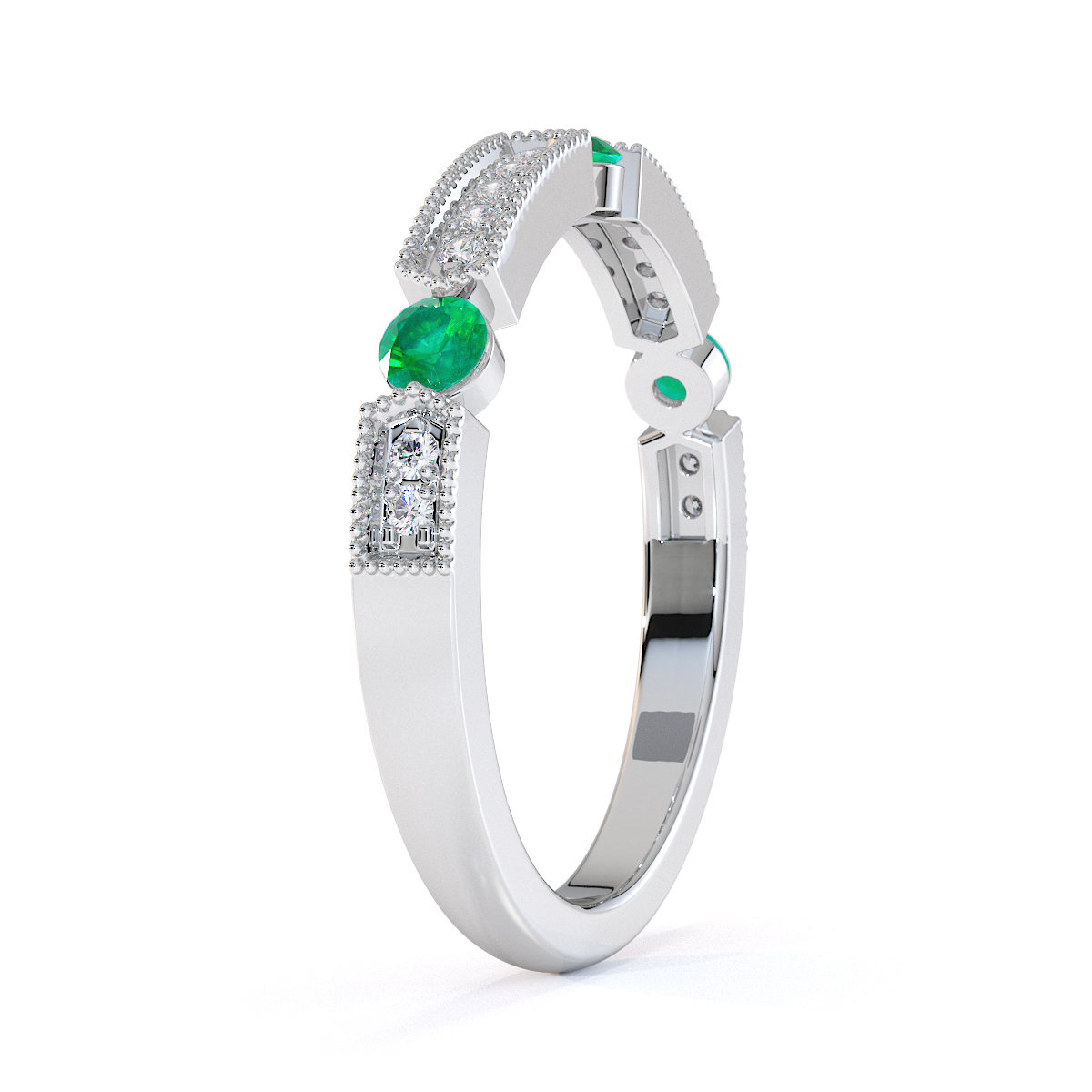 Gold / Platinum Emerald and Diamond Half Eternity Ring RZ1501