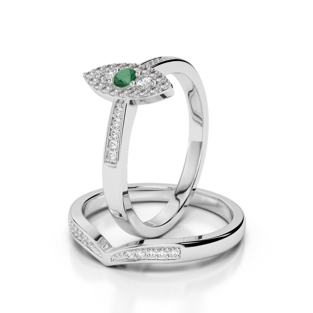 Gold / Platinum Round cut Emerald and Diamond Bridal Set Ring AGDR-1050