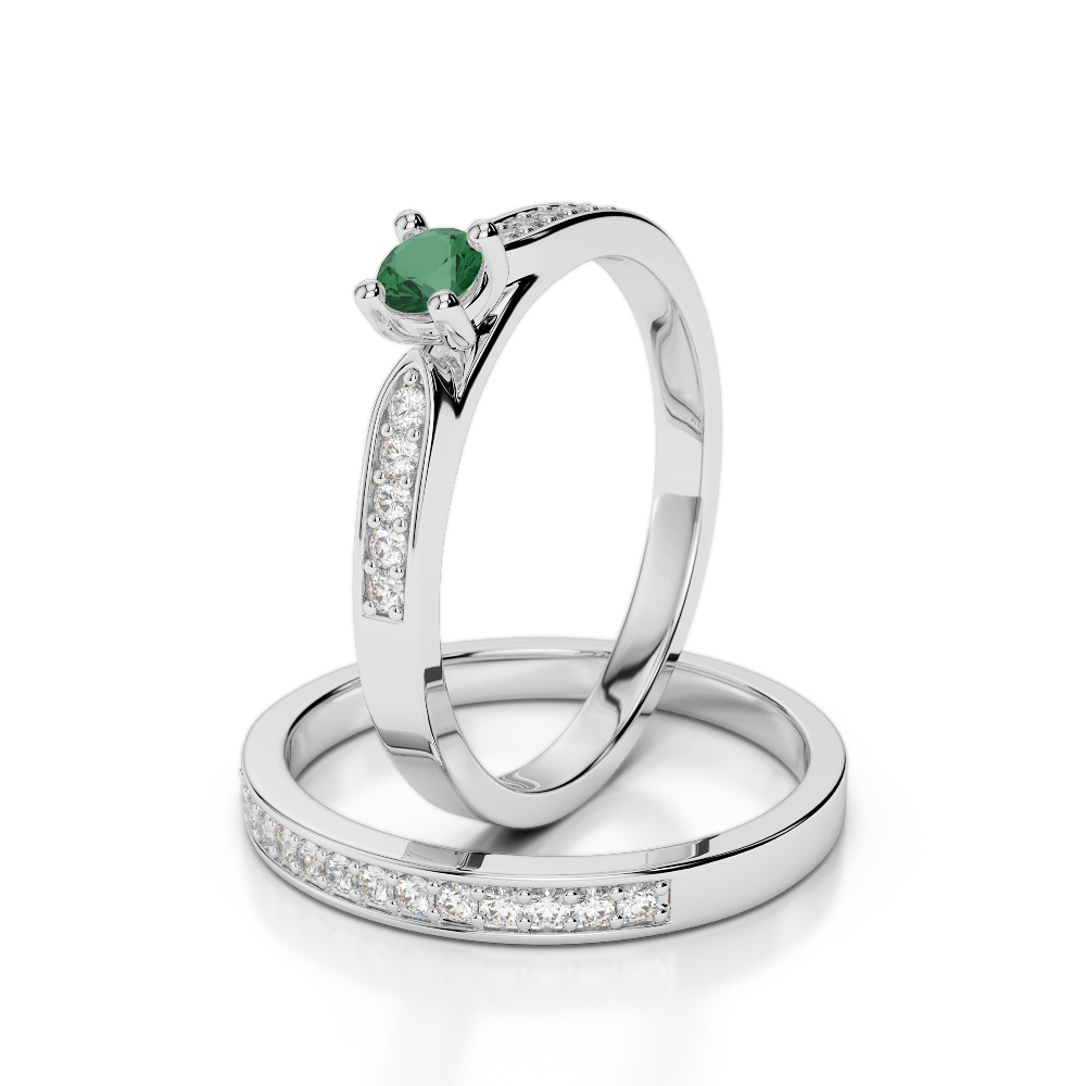 Gold / Platinum Round cut Emerald and Diamond Bridal Set Ring AGDR-1054
