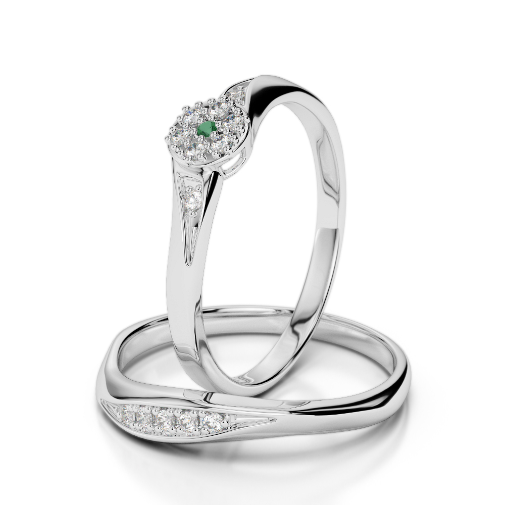 Gold / Platinum Round cut Emerald and Diamond Bridal Set Ring AGDR-1057