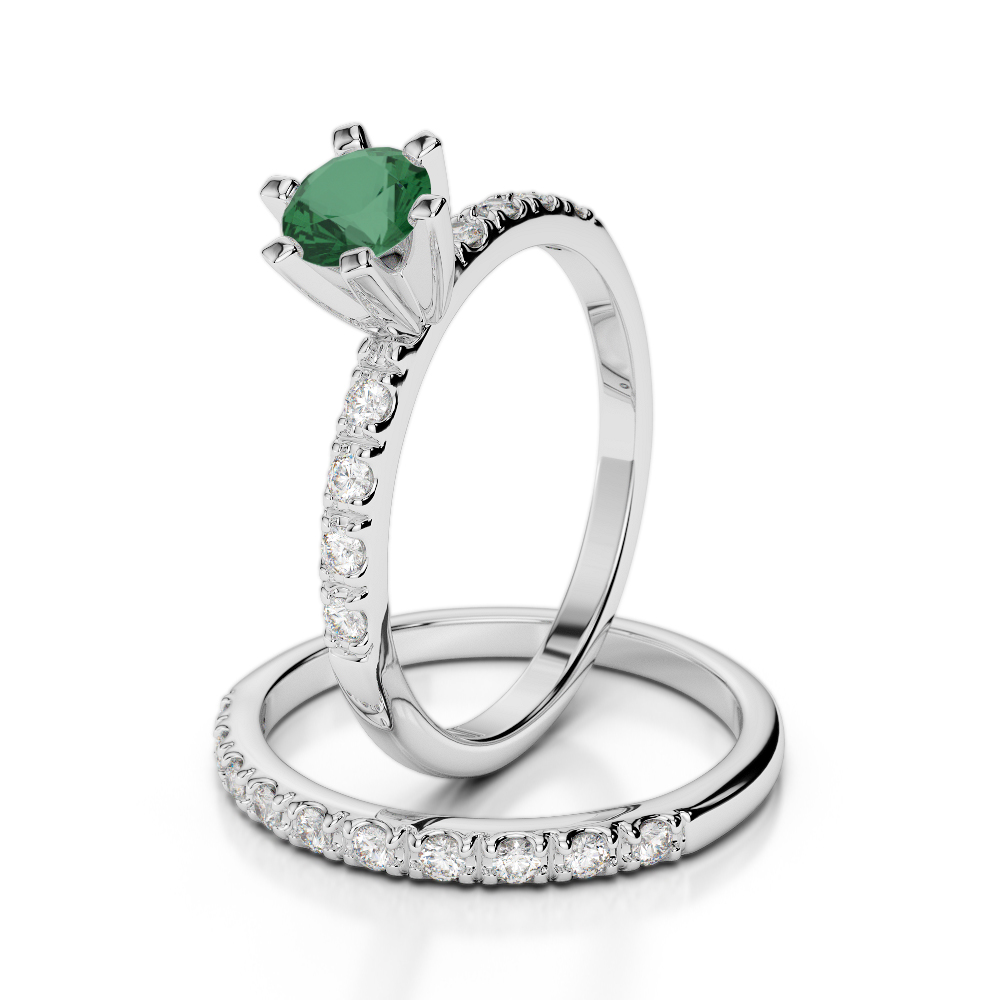 Gold / Platinum Round cut Emerald and Diamond Bridal Set Ring AGDR-1149