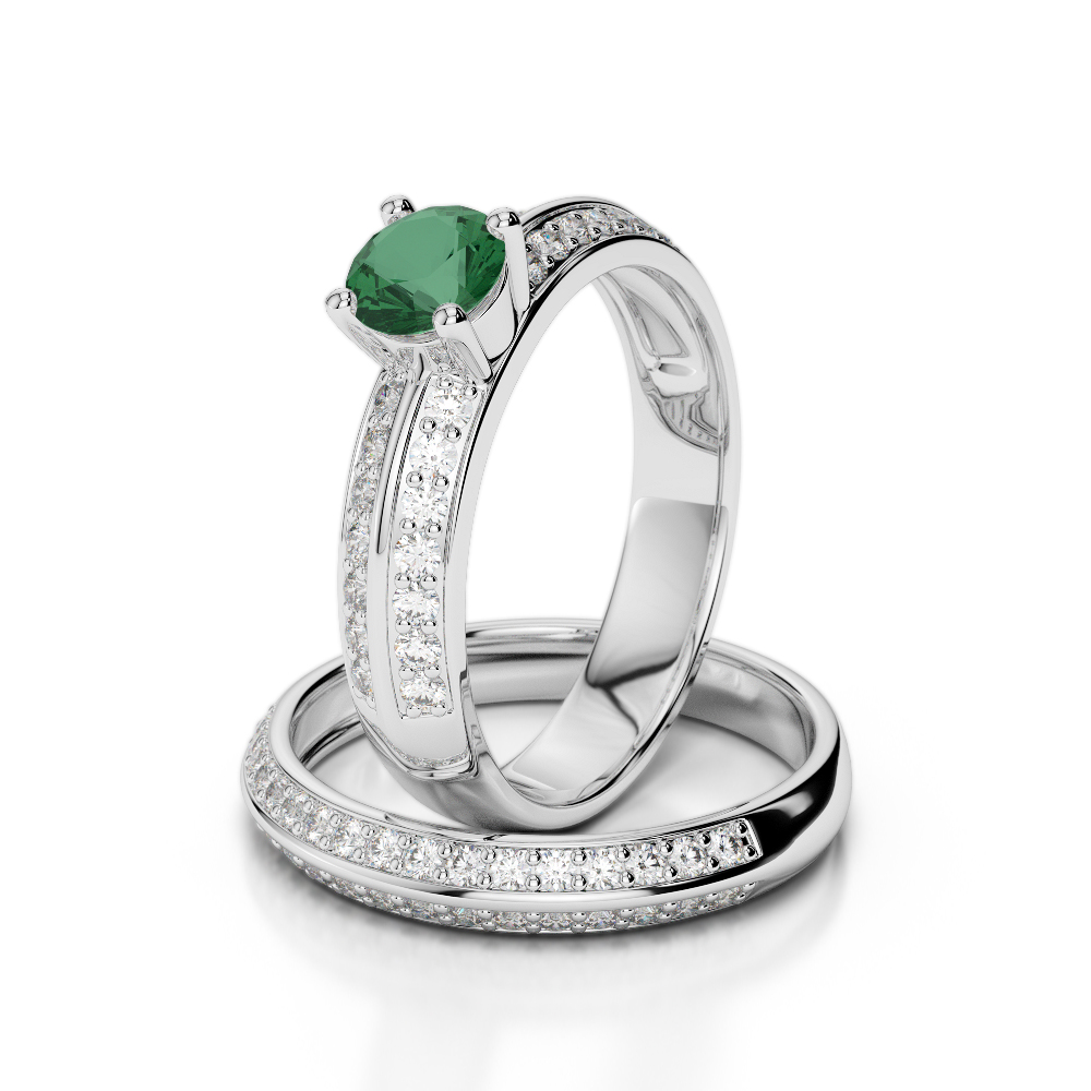 Gold / Platinum Round cut Emerald and Diamond Bridal Set Ring AGDR-1156