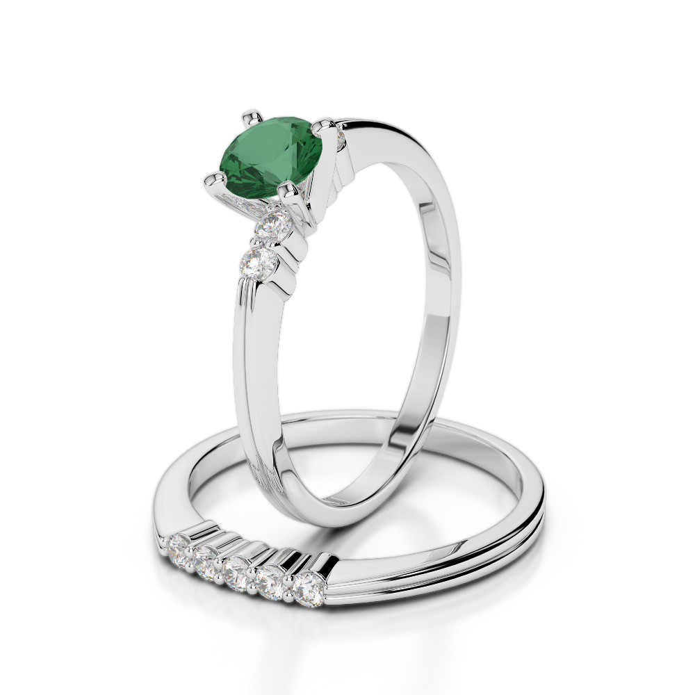 Gold / Platinum Round cut Emerald and Diamond Bridal Set Ring AGDR-1158