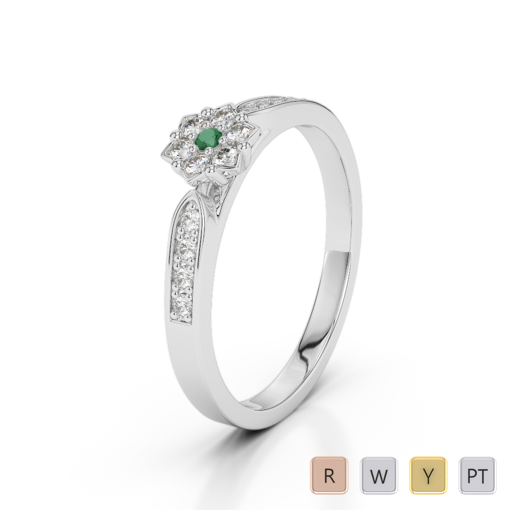 Gold / Platinum Round Cut Emerald and Diamond Engagement Ring AGDR-1162