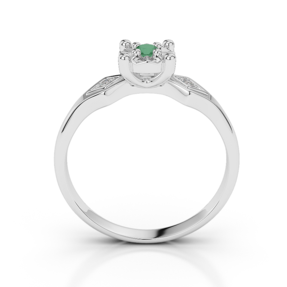Gold / Platinum Round Cut Emerald and Diamond Engagement Ring AGDR-1169
