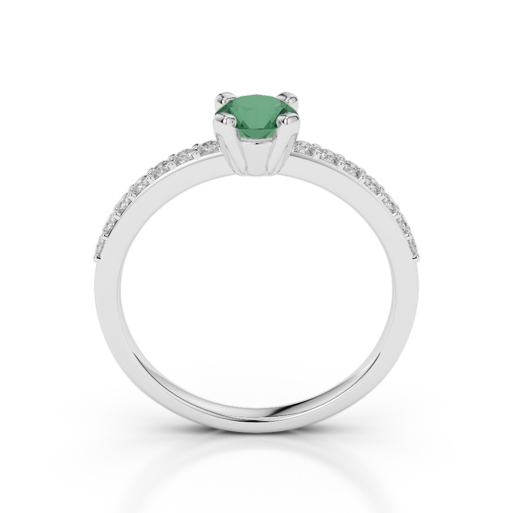 Gold / Platinum Round Cut Emerald and Diamond Engagement Ring AGDR-1173
