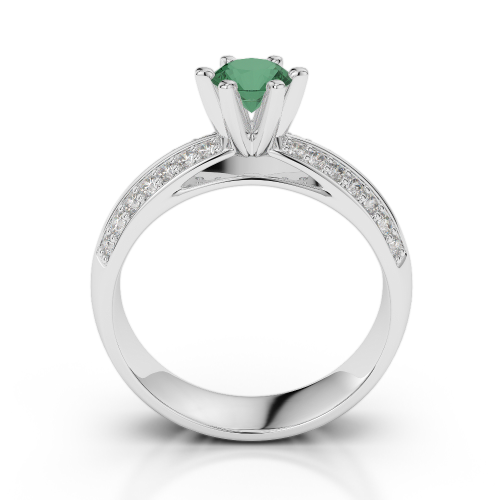 Gold / Platinum Round Cut Emerald and Diamond Engagement Ring AGDR-1174