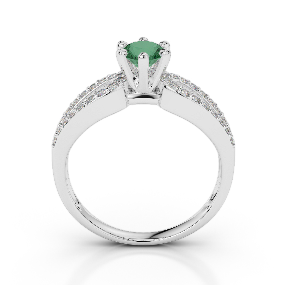 Gold / Platinum Round Cut Emerald and Diamond Engagement Ring AGDR-1175